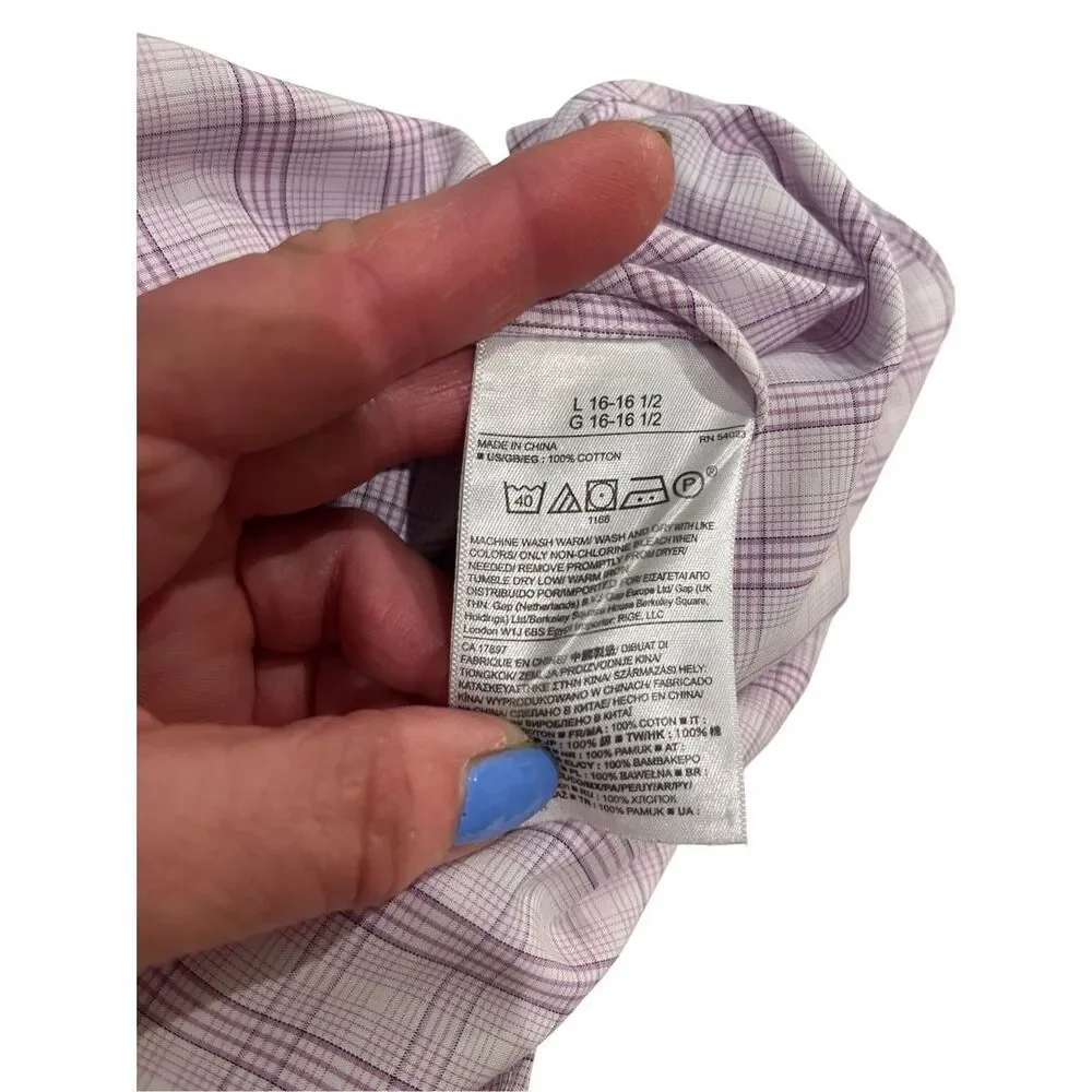 Banana Republic purple and white checked 100% cotton button down shirt - L